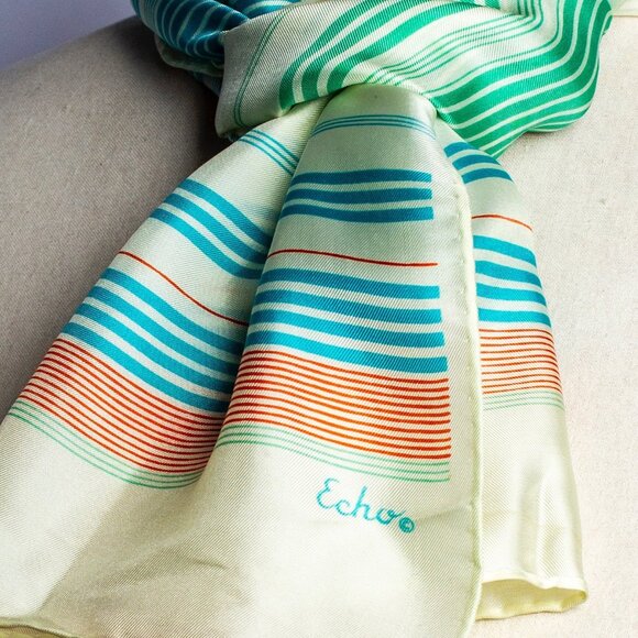 Echo Silk Scarf | Vintage Long Scarf | Retro Style Silk Long Scarf - Picture 1 of 7